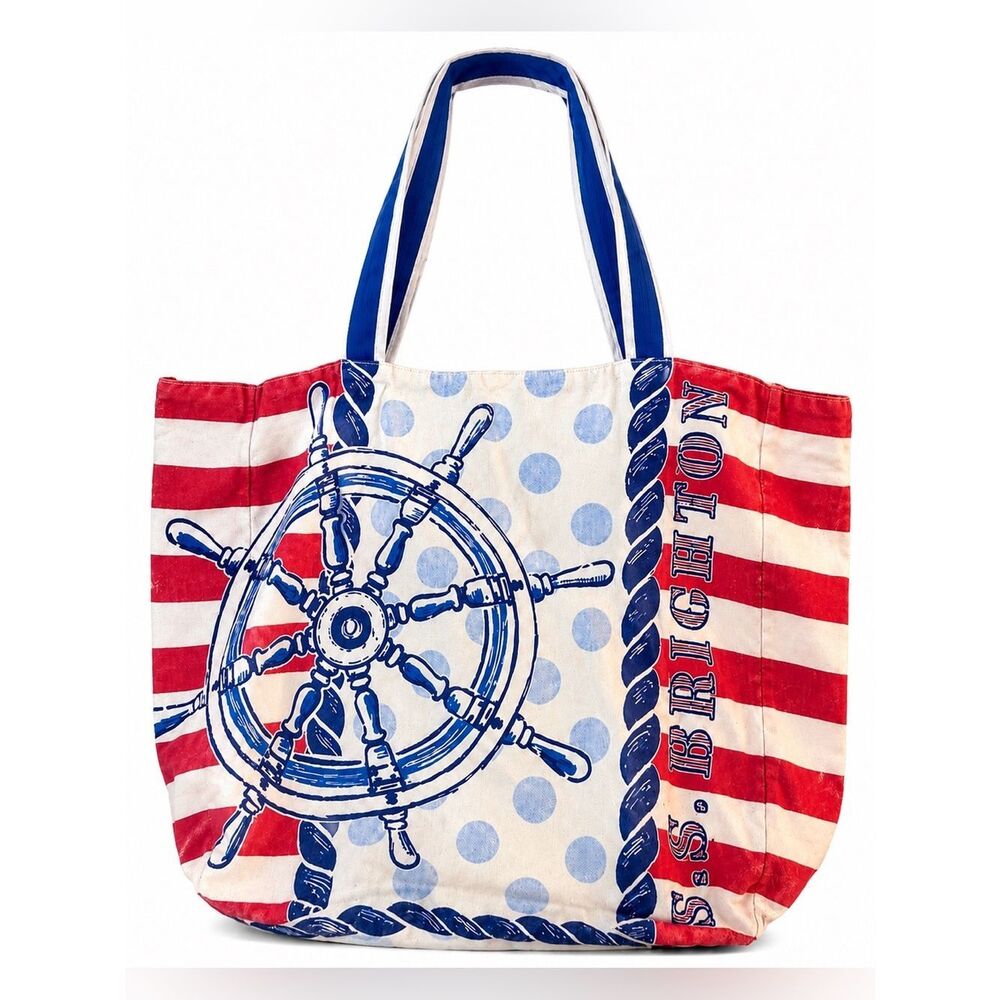 Brighton XL Sail Away Nautical Canvas Beach Tote Anchor Stripe Bag